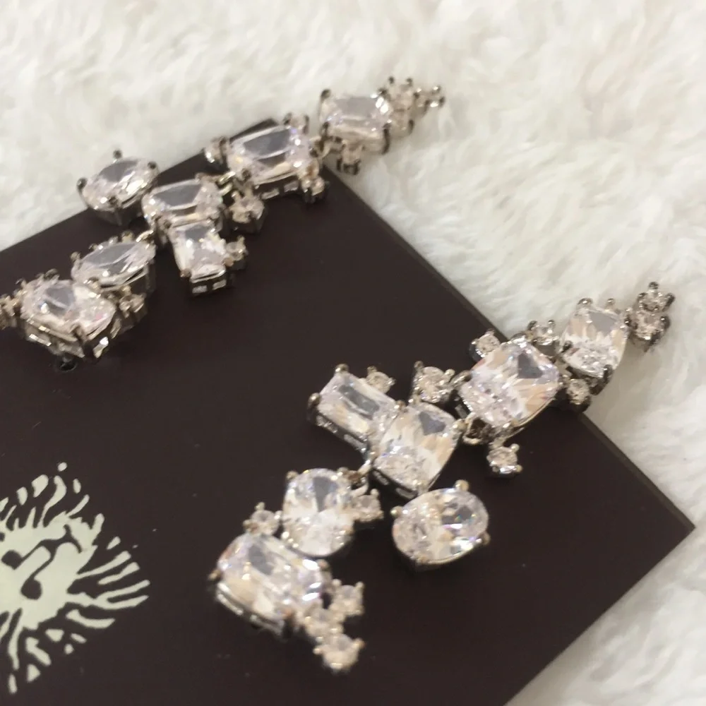 ANNE KLEIN Long Dangling Crystal Link Silver Tone